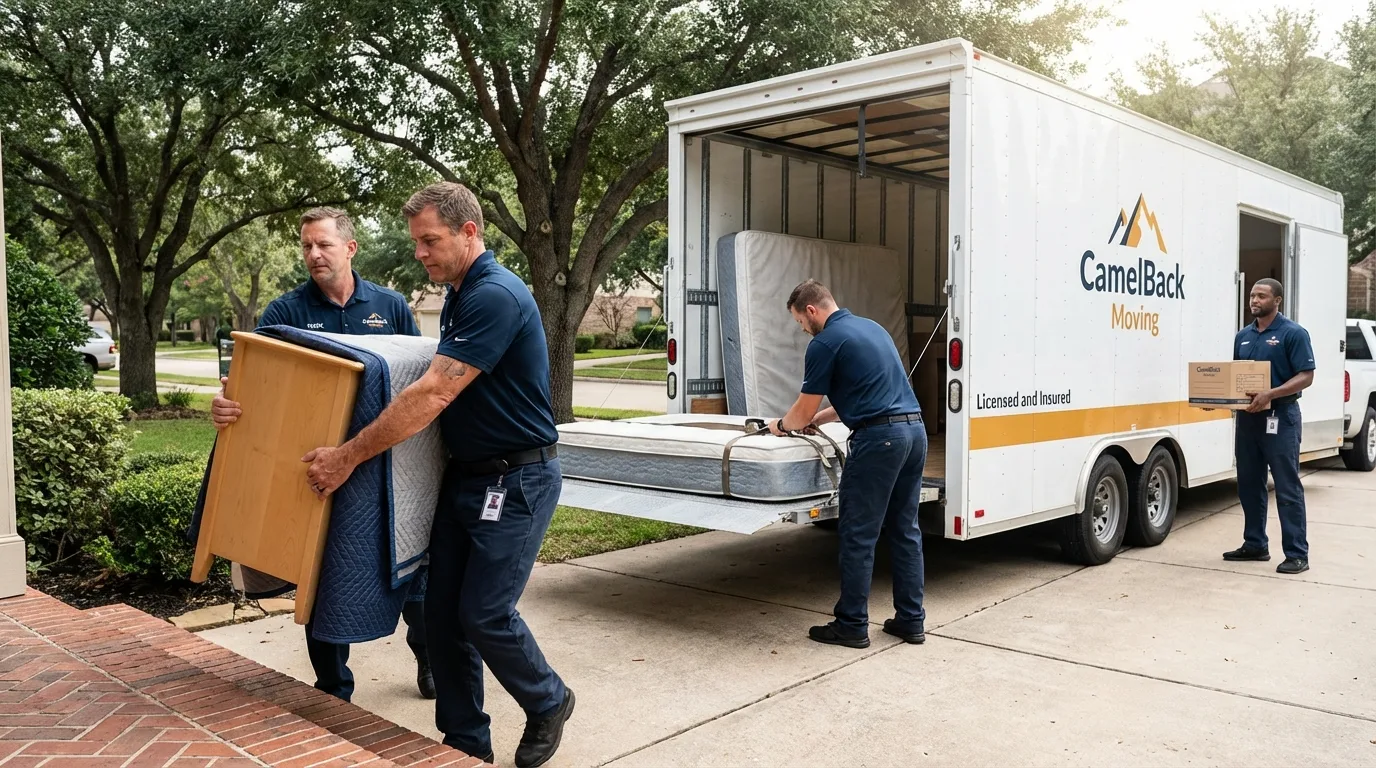 Crew loading residential truck for cross-state move from Shell Rock, IA