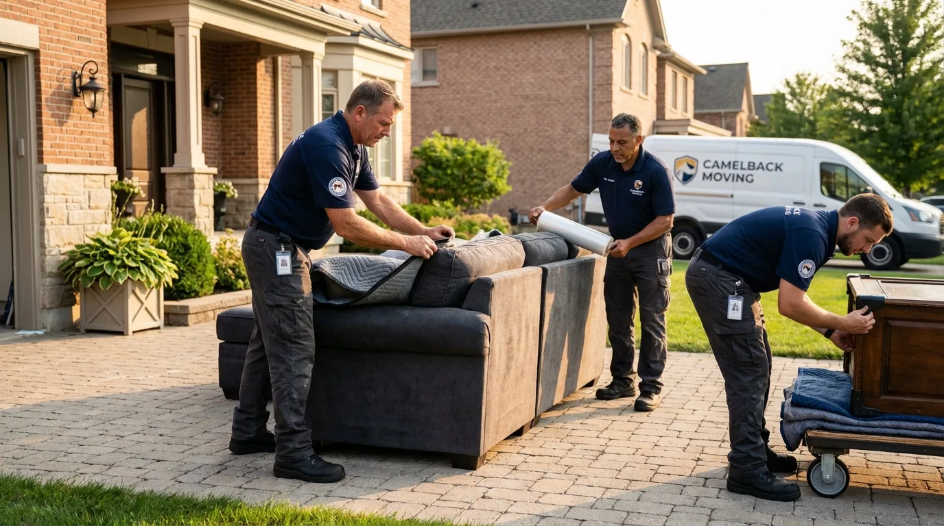 Large estate moving crew wrapping furniture in Shell Rock, IA